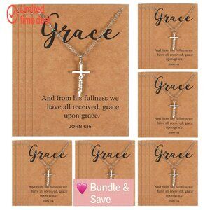 Stainless Steel Cross Necklace Set with Bible Verse Cards, 24 Pcs, Adjustable